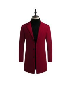 Men's Cotton Wool Blend Long Windbreaker Coat (Black Red)