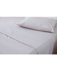 100% Cotton Percale Sheet Set - Fitted & Flat Sheets + Pillowcases - Fern Grid
