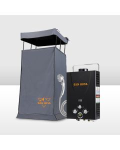 San Hima Camping Shower Tent Awning Fold-Out + Portable 8L Gas Hot