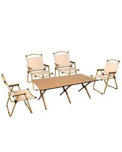Foldable Table and Chair Set for Camping - Oak Colour