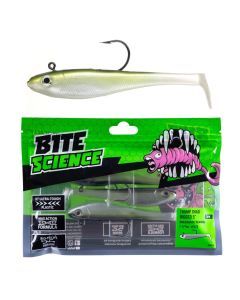 3 Pack of 5 Inch Bite Science Thump Shad Rigged Soft Plastics -Greenback Herring