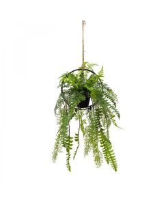 Faux Mixed Fern in Circle Frame Hanger w/ Rope - Artificial Plant (Hanging Decor)