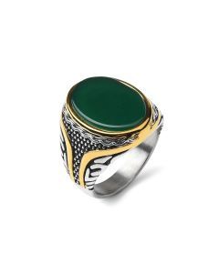 Stainless Steel Gemstone Rings for Men and Women (Green)