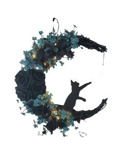 Gothic Cat Moon Wreath Halloween Door Decor