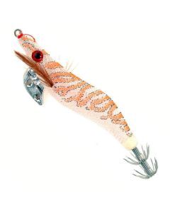 Size 3.0 Tsunami Pro Squid Jig Lure-Orange with Black Stripes & Holographic Eyes