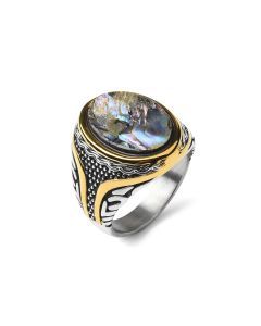 Stainless Steel Gemstone Rings for Men and Women (Abalone Shell)