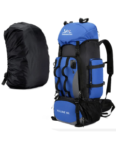 90L Waterproof Camping Backpack with Cover Blue