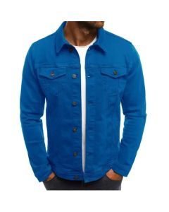 Mens Denim Streetwear Jacket Cotton Casual Slim Fit (Blue)