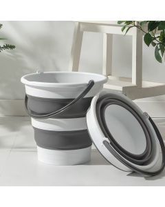 15L Foldable Collapsible Bucket - Silicone Storage Bin - Dark Grey/White