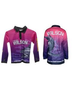Team Wilson Pink/Purple Kids Tournament Long Sleeve Fishing Shirt with Collar