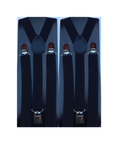 2x Black Slim Suspenders - Strong Adjustable Clip On Braces for Weddings/Formals