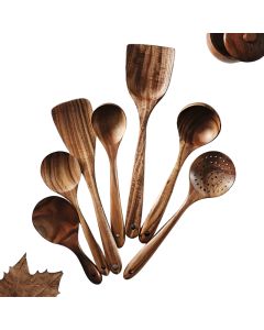 7-Piece Natural Teak Wooden Spoons for Cooking Set