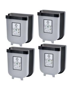 4x 9L Kitchen Wall Mounted Foldable Waste Bin Hanging Trash Can - Brown