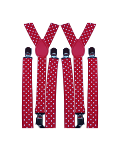 2x Red/White Polka Dot Slim Suspenders - Strong Adjustable Clip On Braces for Weddings/Formals