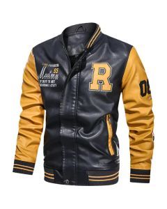 Men's PU Leather Moto Jacket (Yellow)