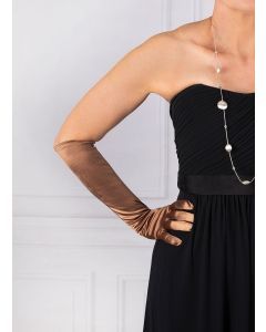 Dents Womens Long Above Elbow Satin Gloves  - Bronze