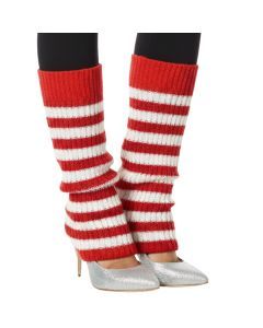 1 Pair Red/White Stripe Ribbed Leg Warmers - Womens Dance Costume/80s Party