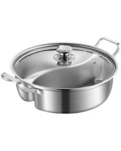 32cm 316 Stainless Steel Twin Divided Hot Pot Silver