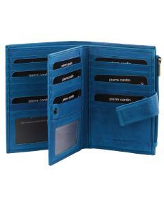 Pierre Cardin Womens Bi-Fold Italian Leather Credit Card Holder Wallet - Aqua Blue