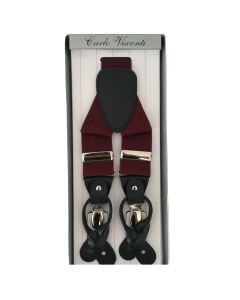 Mens Wine Premium Convertible Suspenders - Adjustable Clip On Elastic Y-Back Braces