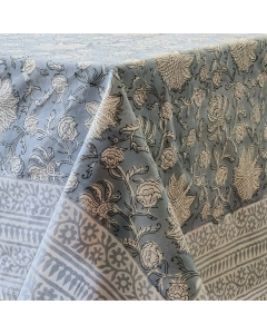 Kolka Poppy Hand Block-Printed Cotton Tablecloth - Blue (150x220cm)