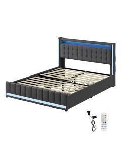 Levede Double Solid Bed Frame Headboard RGB LED Lights 4 Drawer USB Charge