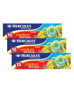 Hercules Medium Storage Bags 15pk x3