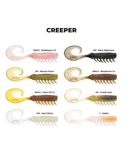 8 Pack of 2.5 Inch Rapala Crush City Creeper Soft Plastic Curly Tail Lures