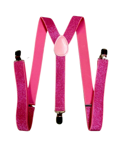 Hot Pink Glitter Sparkle Suspenders - Adjustable Clip On Elastic Y-Back Braces