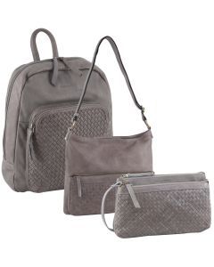 3pc Pierre Cardin Woven Leather Backpack & Crossbody Bag Set - Sky Blue