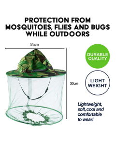 Insect Head Net with Brim Hat 300mm Camo Hat & Green mesh