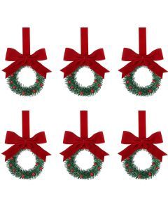Small Christmas Wreaths with Red Bows (6pcs)