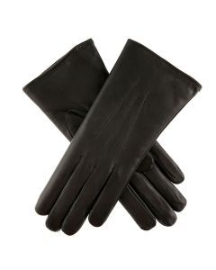 Dents Ripley Womens Rabbit Fur Lined Leather Gloves - Black (Made in UK)