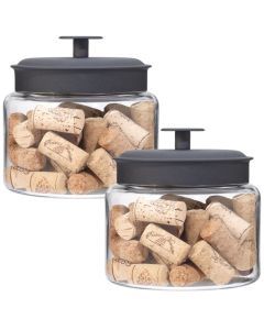 2x Anchor Hocking Montana 1.5L Glass Storage Jar w/ Black Lid (16x15cm)