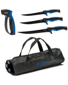 Mustad Fish Filleting Kit - 3 x Fishing Knives,Knife Sharpener in Roll Up Bag