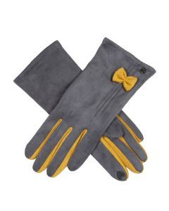 Dents Womens Touchscreen Velour-Lined Faux Suede Gloves - Charcoal/Ochre