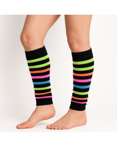 1 Pair Rainbow/Black Stripe Leg Warmers - Womens Dance Costume/80s Party