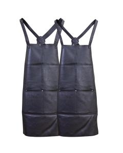 2x Pierre Cardin Professional Leather Apron - Matte Black (Butcher/Woodwork/Hairdressing/Barber/Chef)
