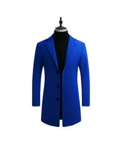 Men's Cotton Wool Blend Long Windbreaker Coat (Black Sky Blue)