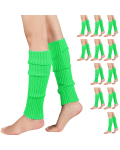 12x Fluro Green Ribbed Leg Warmers Bulk Pack - Womens Dance Costume/80s Party