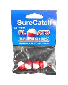 4 X 1/2 Inch Red and White Push Button Fishing Floats