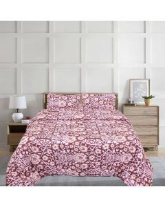 Super King Comforter Set with 2 Pillow Cases in Maroon Floral