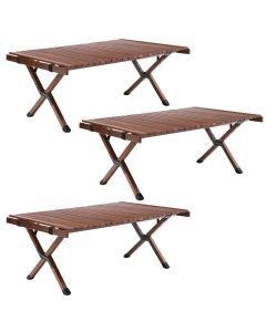 3x 93cm Foldable Bamboo Outdoor Camping Table Waterproof Wooden Travel - Large