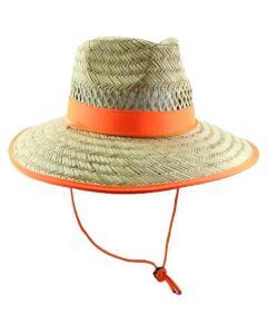 Lightweight UPF50+ Broad Brim Straw Hat with Adjustable Chin Strap (Orange)