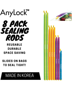 8pk AnyLock Bag Sealers/Sealing Rods - Kitchen Storage Zip Lock Stick Clips