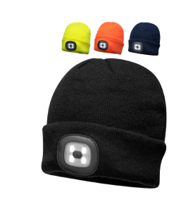 PORTWEST Beanie with LED Head Light USB Rechargeable Camping Cycling Workwear Hat
