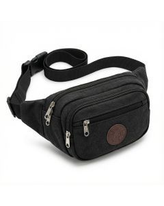CANVAS BUM BAG Wallet Waist Pouch Travel Pocket Belt Security Storage in Black