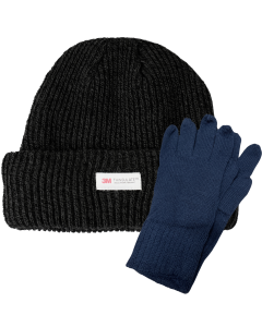 2pcs Set Mens 3M Thinsulate Beanie Hat + Knitted Gloves Winter Warm Snow