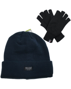 Dents 2pcs Set Mens 3M Thinsulate Pull-On Beanie + Knitted Fingerless Gloves