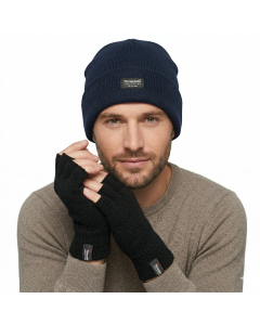 Dents 2pcs Set Mens 3M Thinsulate Pull-On Beanie + Knitted Fingerless Gloves